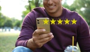 reviews matter guy leaving review on phone